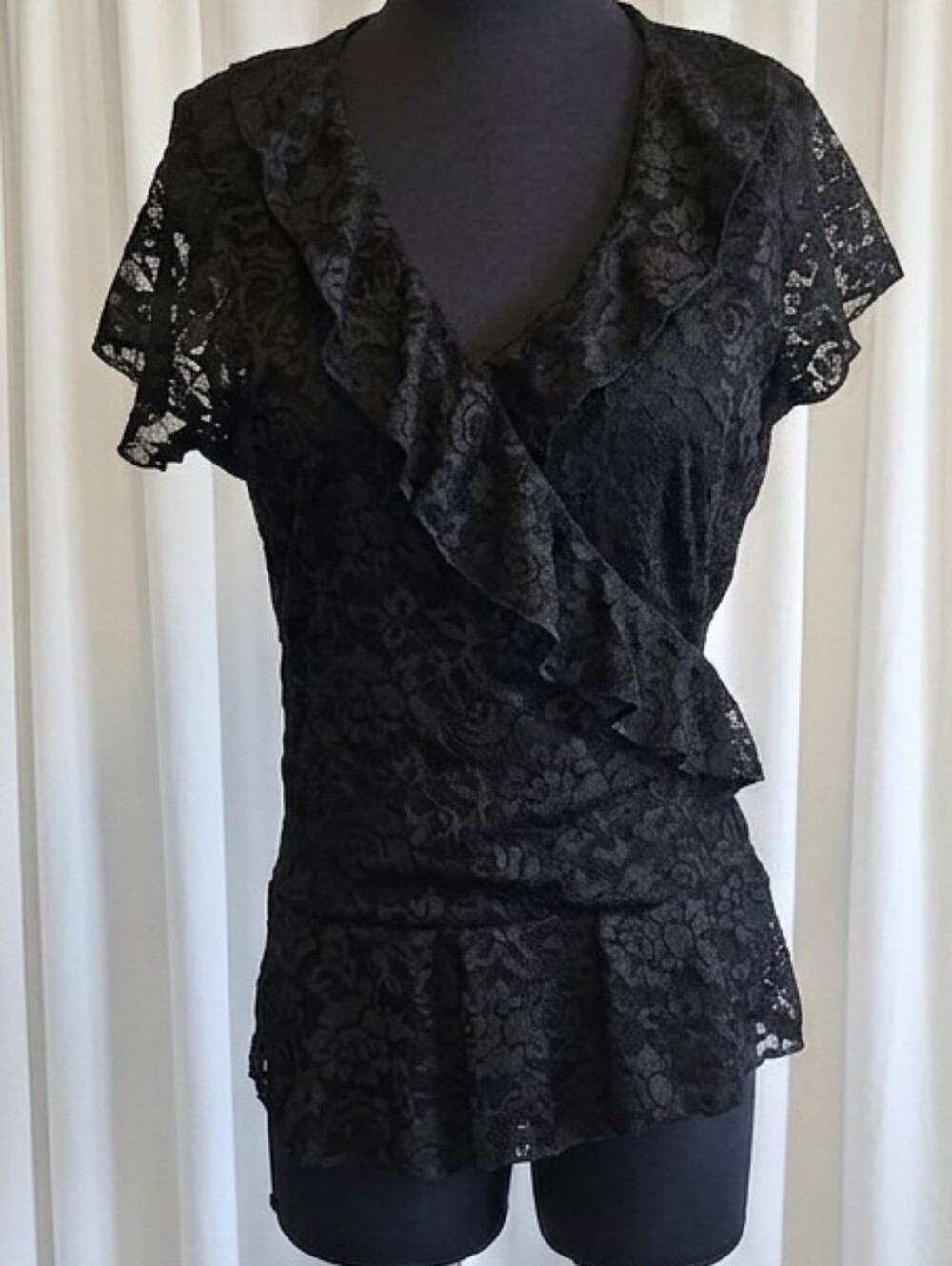 Jaipur Black Lace Ruffle Wrap Blouse
